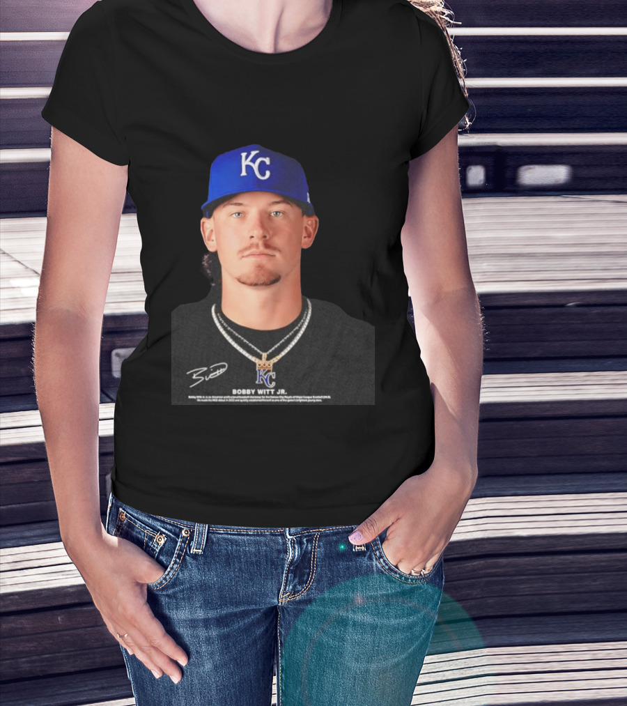 Bobby Witt Jr Kansas City Royals MLB Player Portrait Featuring KC Cap And Signature T-Shirt