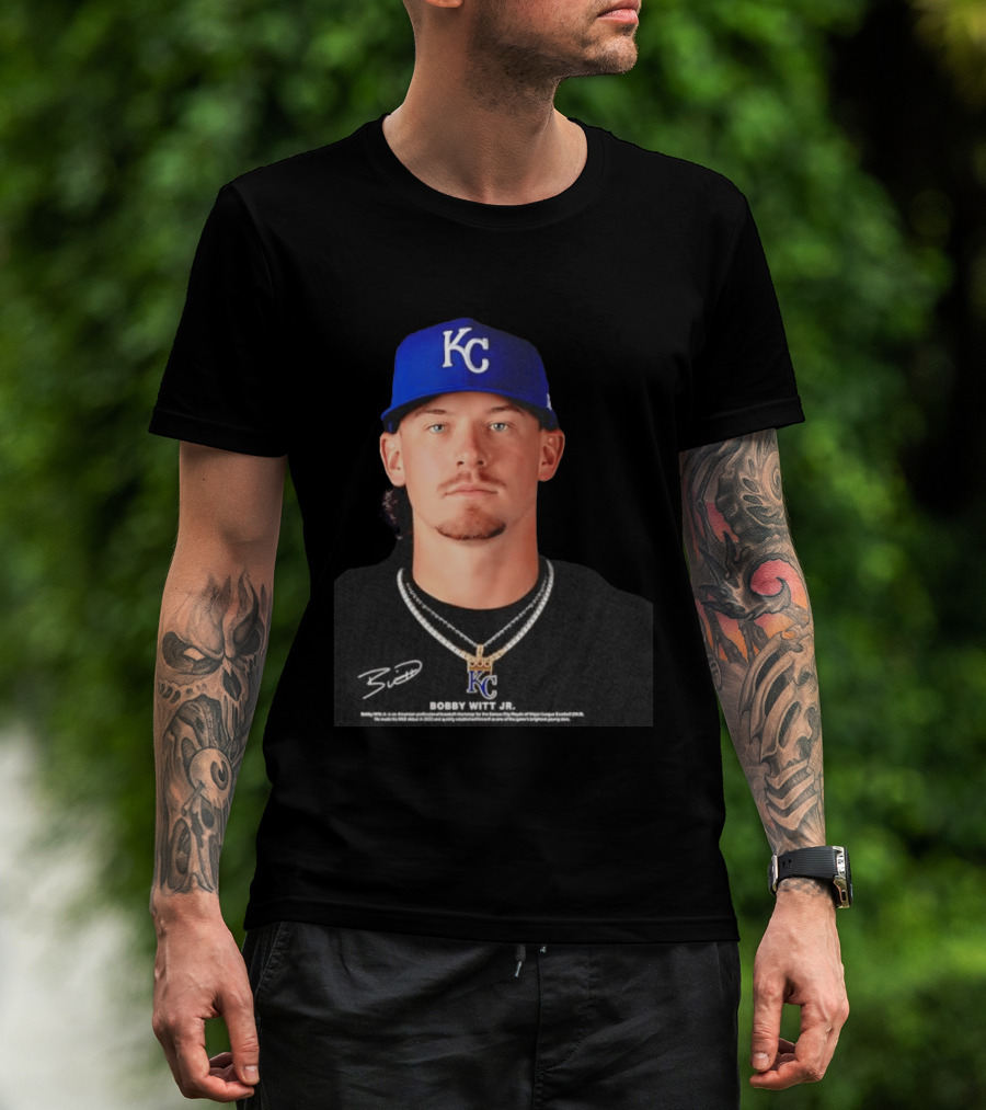 Bobby Witt Jr Kansas City Royals MLB Player Portrait Featuring KC Cap And Signature T-Shirt