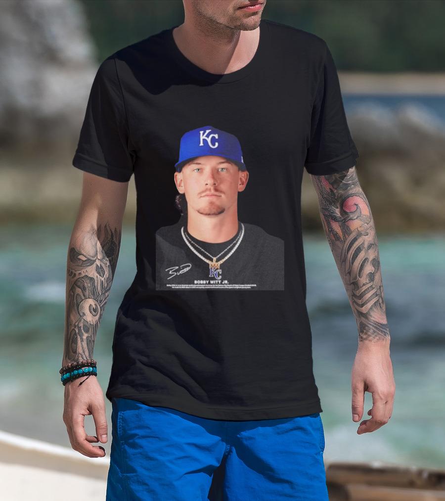 Bobby Witt Jr Kansas City Royals MLB Player Portrait Featuring KC Cap And Signature T-Shirt