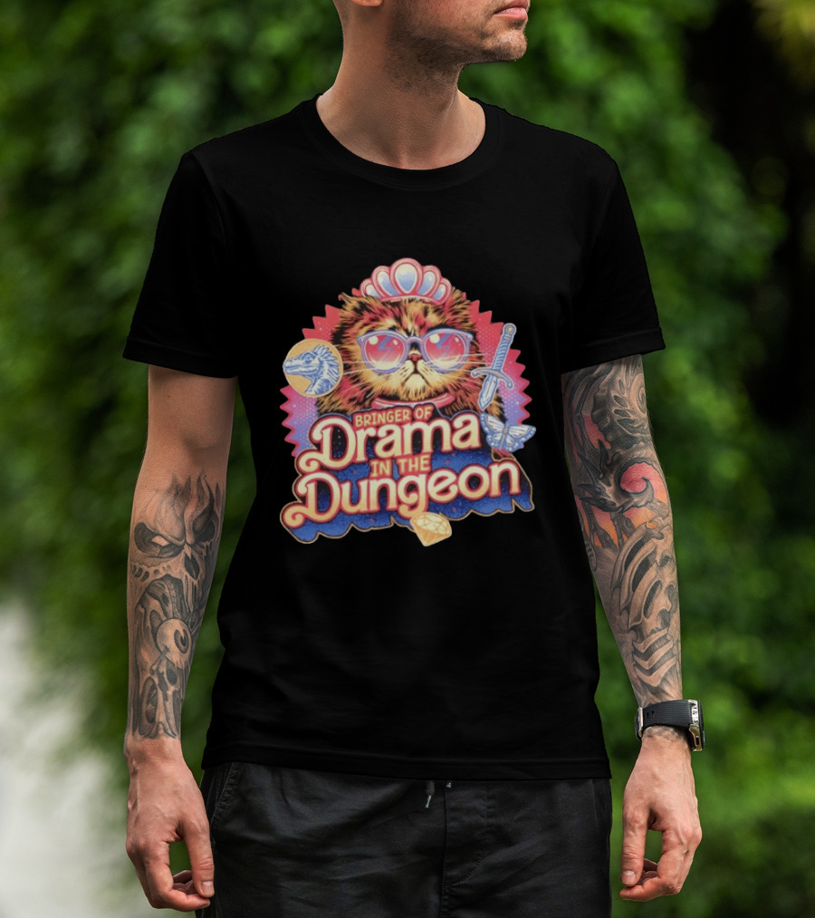 Bringer Of Drama In The Dungeon Cat With Raptor Dagger Butterfly Diamond T-Shirt
