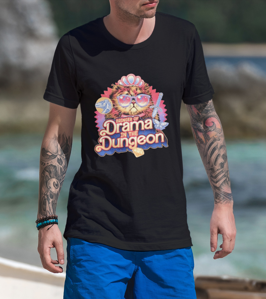 Bringer Of Drama In The Dungeon Cat With Raptor Dagger Butterfly Diamond T-Shirt