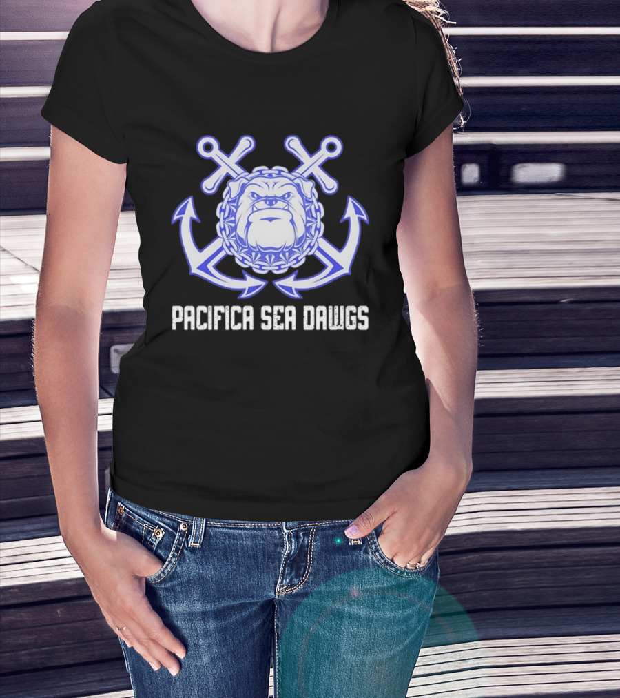 Pacifica Sea Dawgs Bulldog Anchor Crossed Swords Sports Team T-Shirt