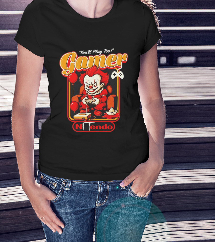 You'll Play Too Pennywise Gamer Nintendo Controller Balloons T-Shirt