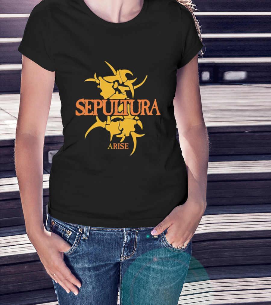 Sepultura Arise Thrash Metal Band Vintage Text Yellow T-Shirt