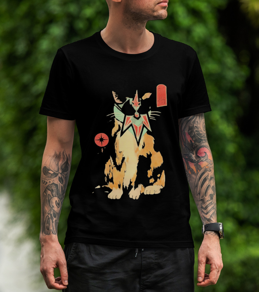Shimbashi Masked Calico Cat Eastern Symbol And Star T-Shirt