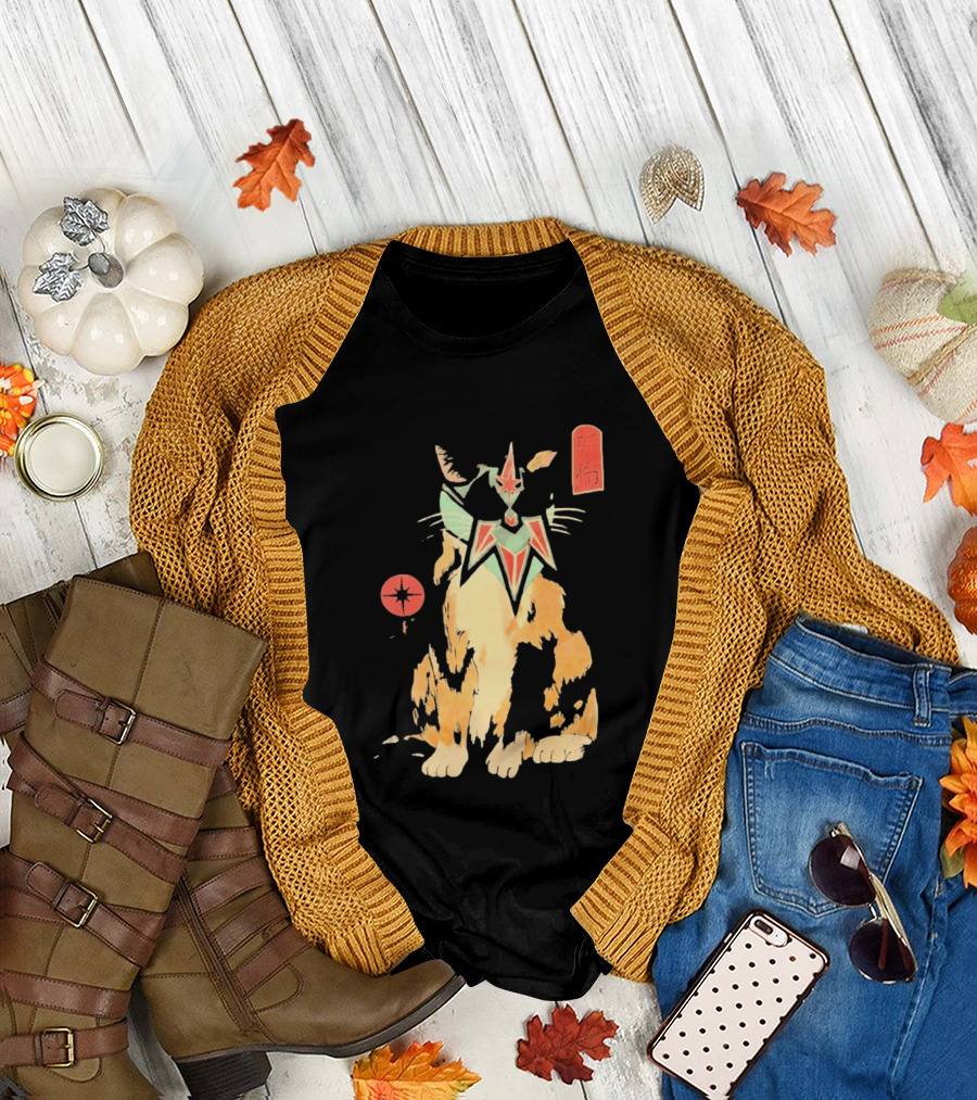 Shimbashi Masked Calico Cat Eastern Symbol And Star T-Shirt