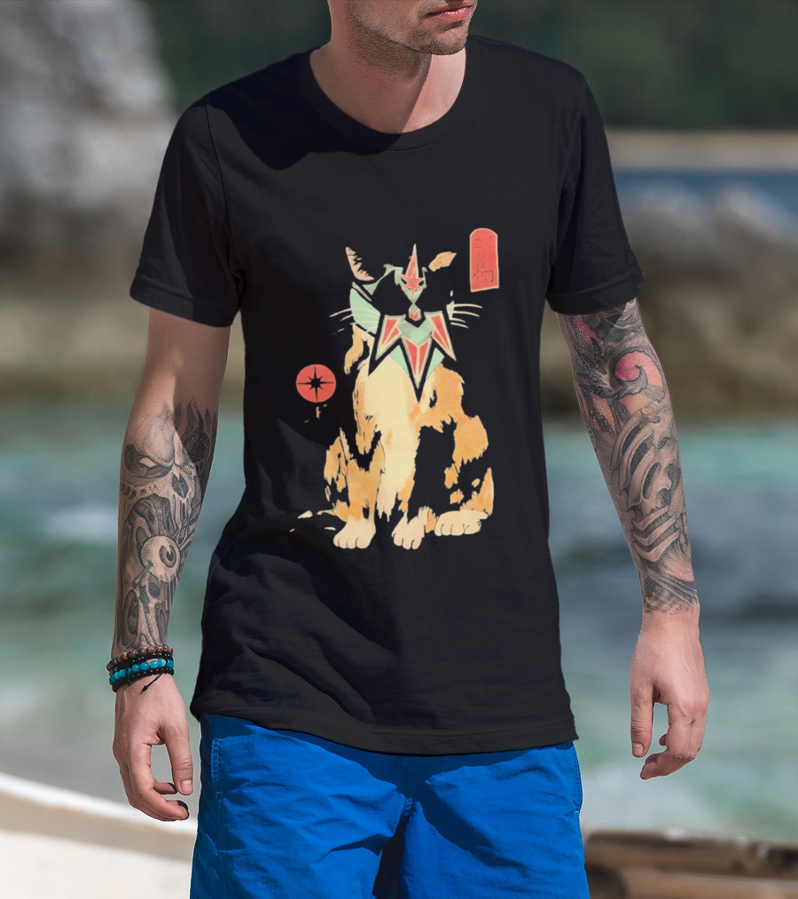 Shimbashi Masked Calico Cat Eastern Symbol And Star T-Shirt