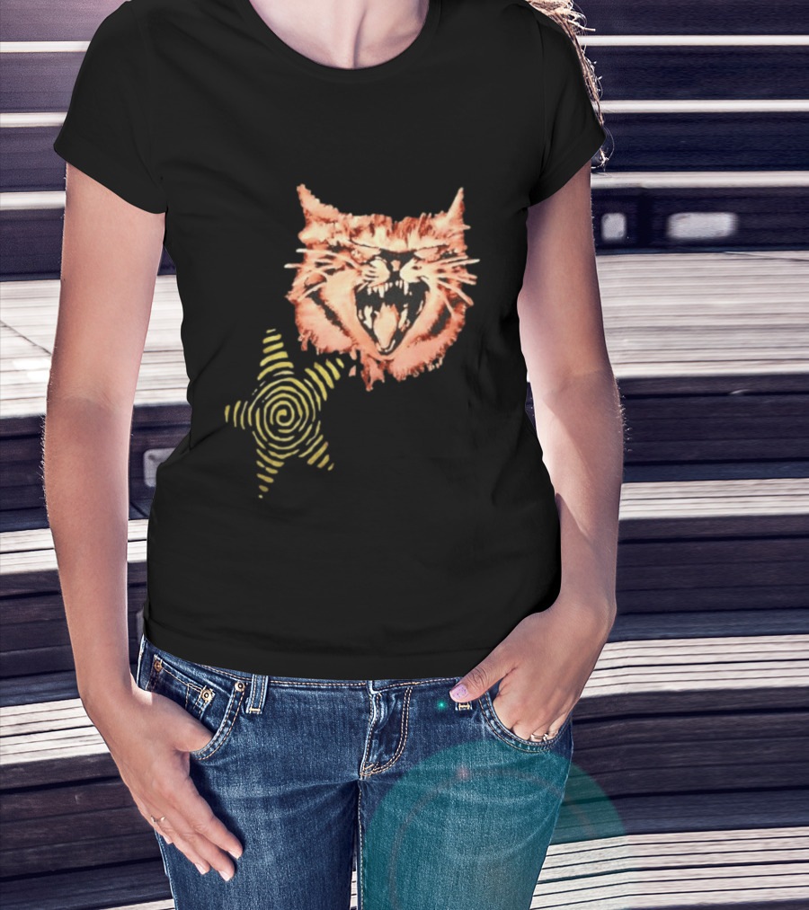 Snarling Cat Spiral Star Alternative Subculture Aesthetic T-Shirt