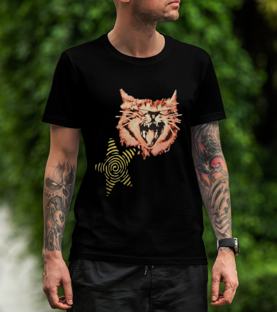 Snarling Cat Spiral Star Alternative Subculture Aesthetic T-Shirt