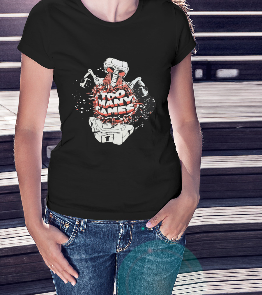 Too Many Games Robot Explosion Gamer T-Shirt