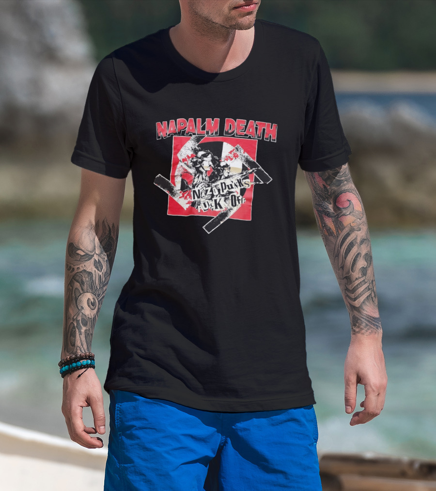 Napalm Death Nazi Punks Fuck Off Graphic Grindcore Band Merchandise T-Shirt