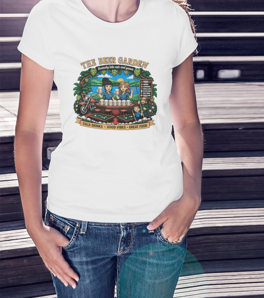The Beer Garden Kentucky Lake Eats And Games Cold Drinks Good Vibes Great Food Burgers Sandwiches Wings Apps Relaxing Pool Tables Fun T-Shirt