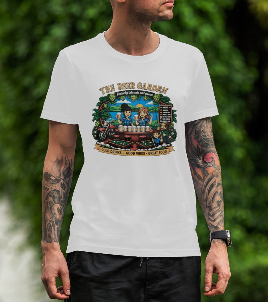 The Beer Garden Kentucky Lake Eats And Games Cold Drinks Good Vibes Great Food Burgers Sandwiches Wings Apps Relaxing Pool Tables Fun T-Shirt