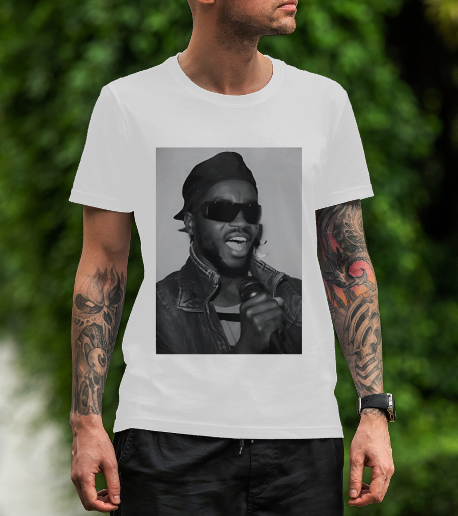 Ata Kak Iconic Ghanaian Musician Highlife Style Sunglasses Microphone Denim Jacket T-Shirt