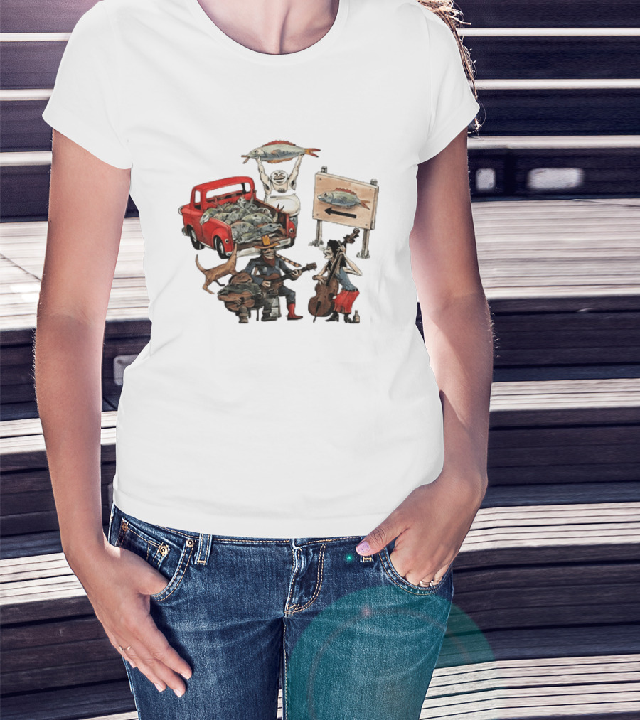 Bluegrass Band Jam Session With Truckload Of Fish And Red Pickup T-Shirt