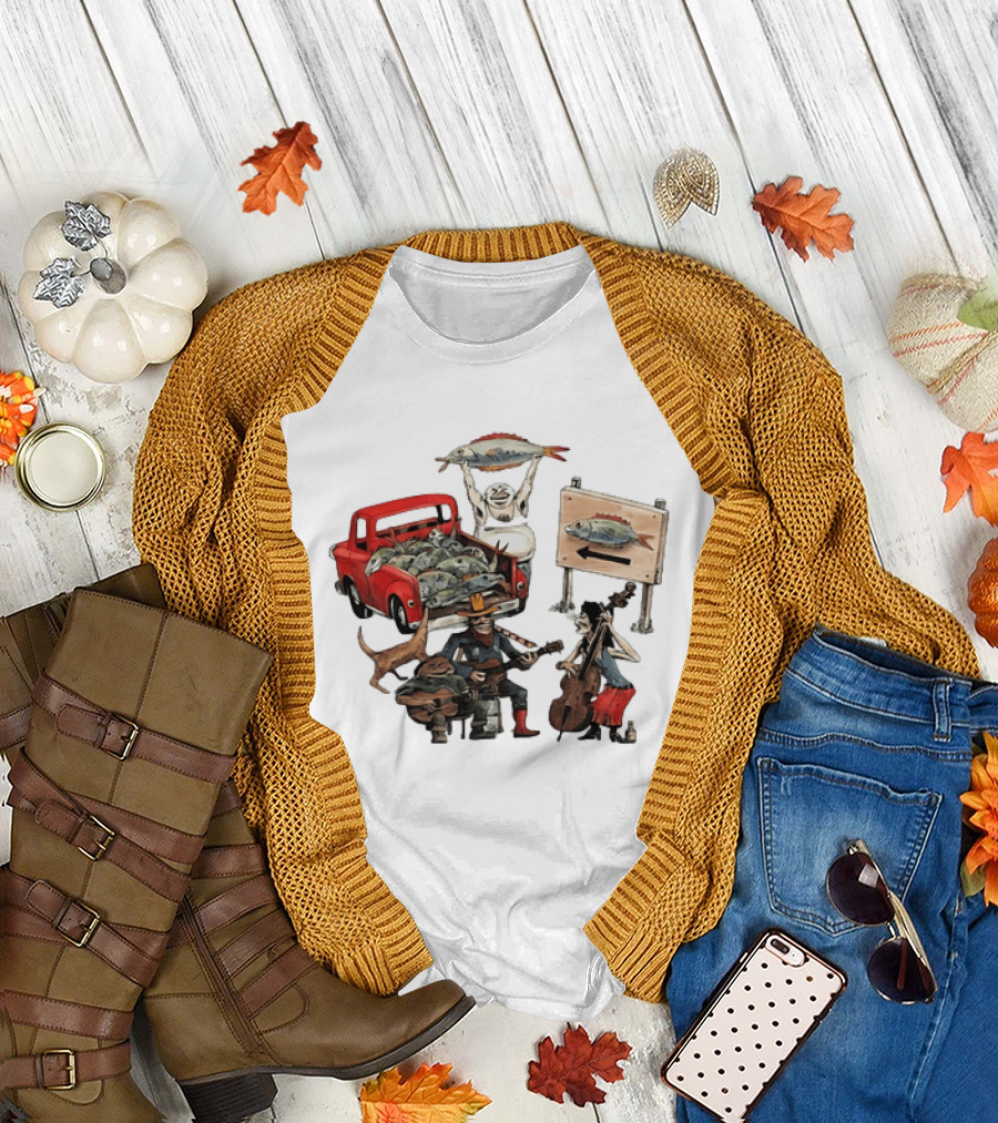 Bluegrass Band Jam Session With Truckload Of Fish And Red Pickup T-Shirt
