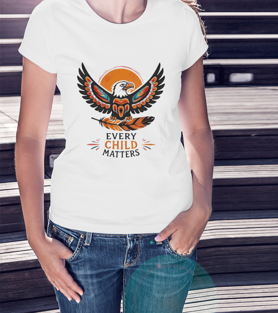 Every Child Matters Indigenous Eagle Feather Orange Sun T-Shirt