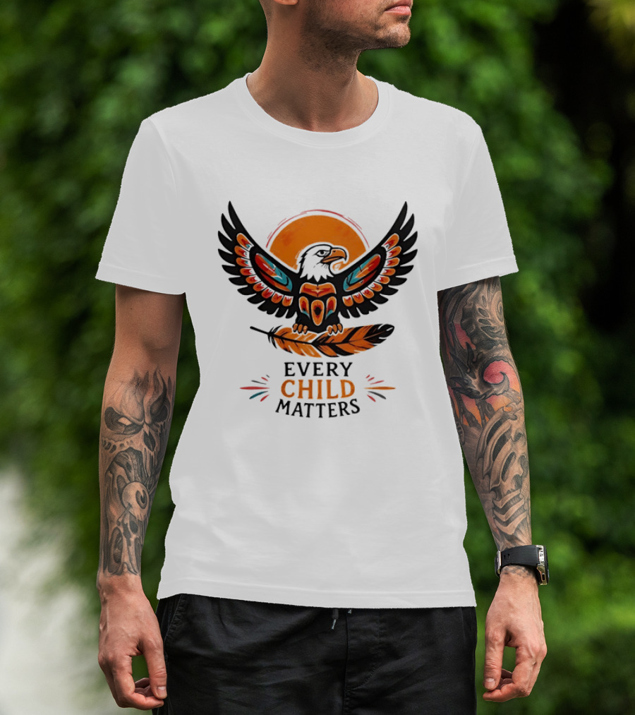 Every Child Matters Indigenous Eagle Feather Orange Sun T-Shirt