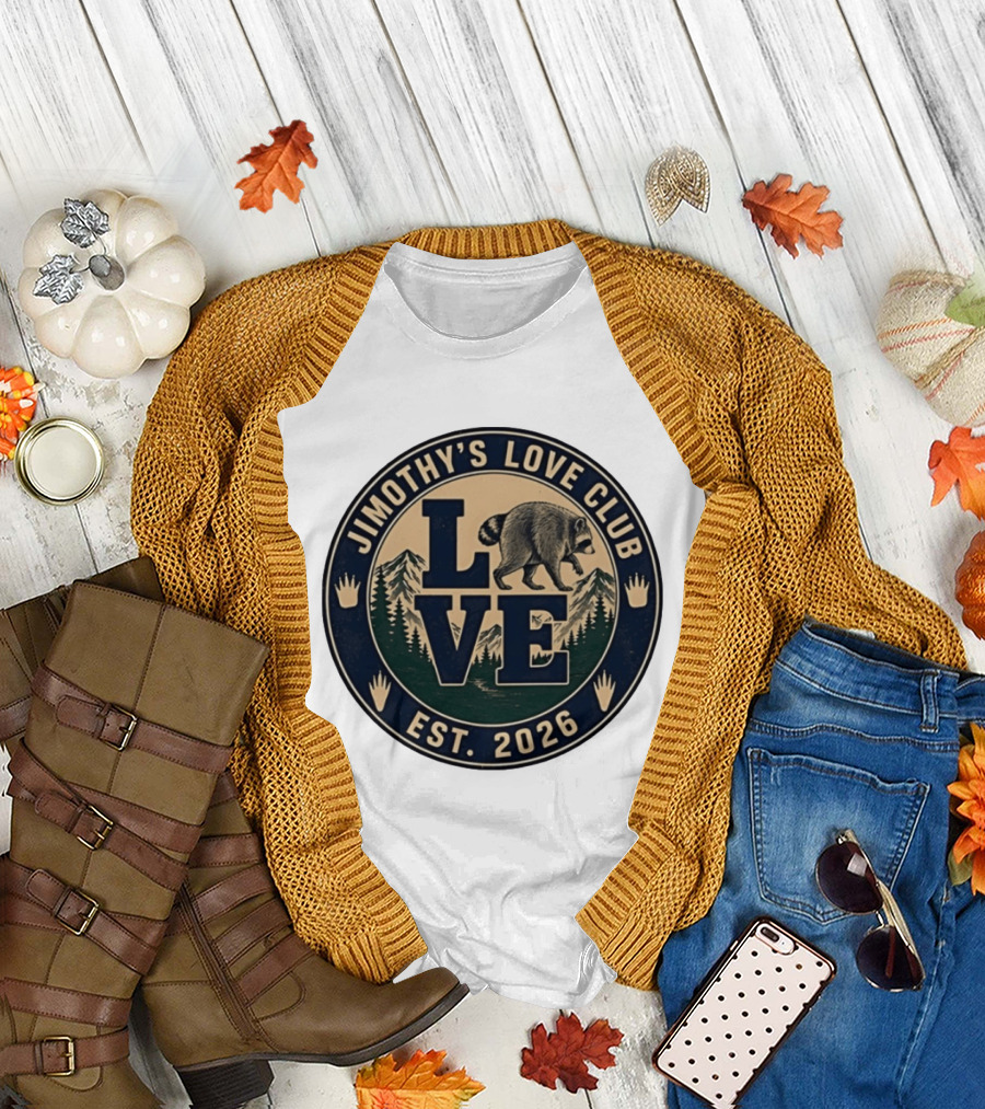 Jimothy's Love Club Raccoon Love Est 2026 Mountain Shield T-Shirt