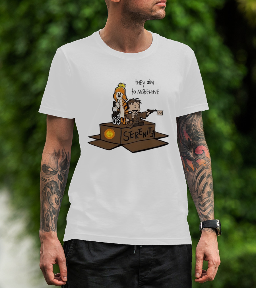 Malvin And Cobbes Serenity Hey Aim To Misbehave Box Gun Drawing T-Shirt