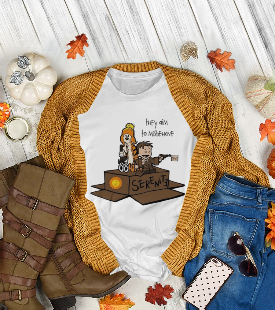 Malvin And Cobbes Serenity Hey Aim To Misbehave Box Gun Drawing T-Shirt