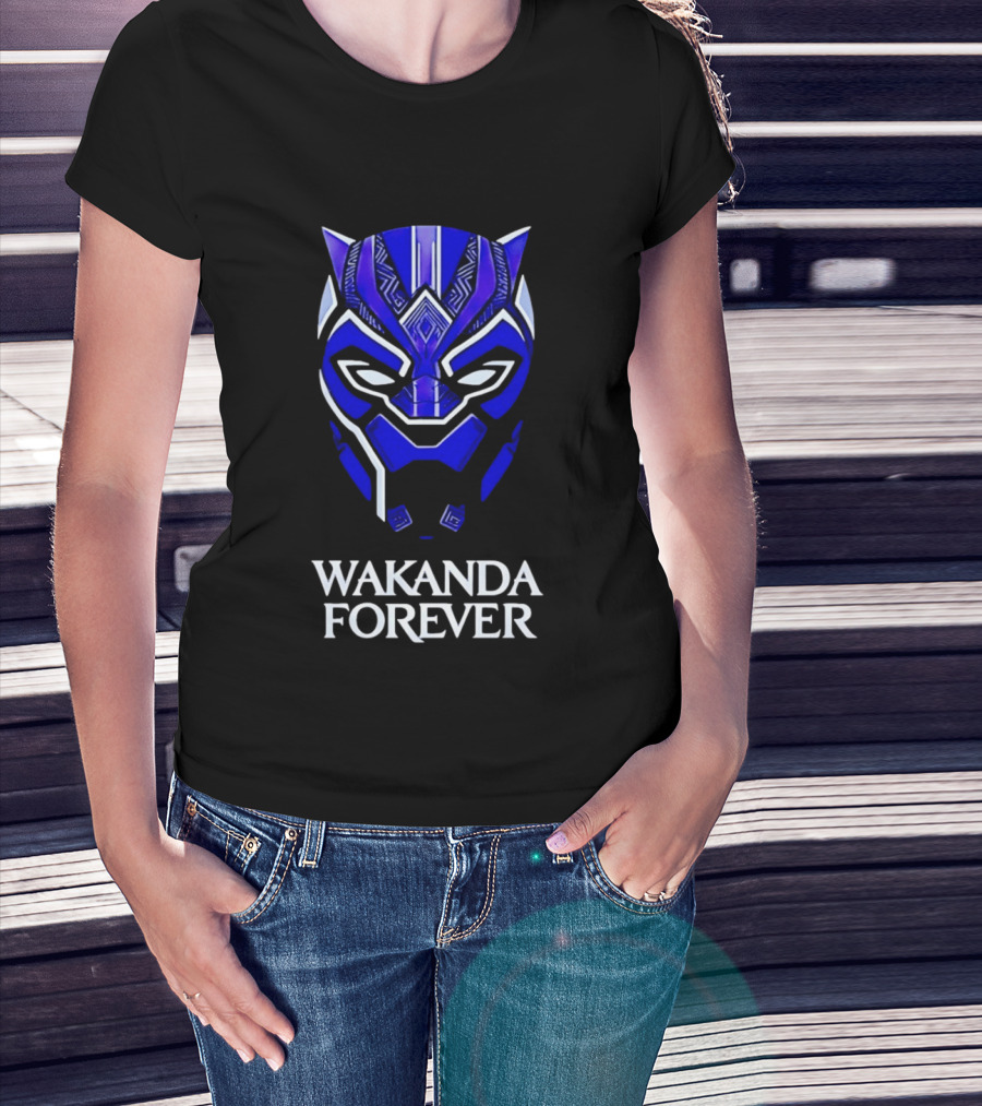 Wakanda Forever Blue Black Panther Mask Marvel T-Shirt