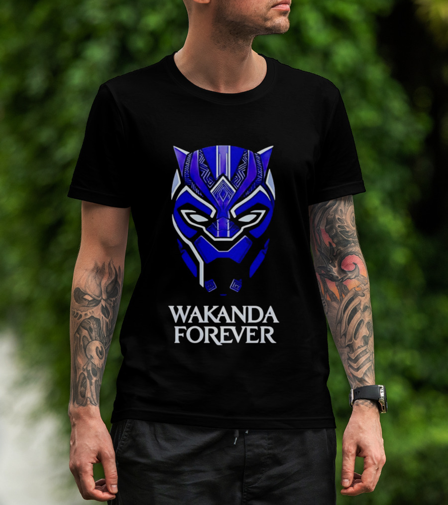 Wakanda Forever Blue Black Panther Mask Marvel T-Shirt