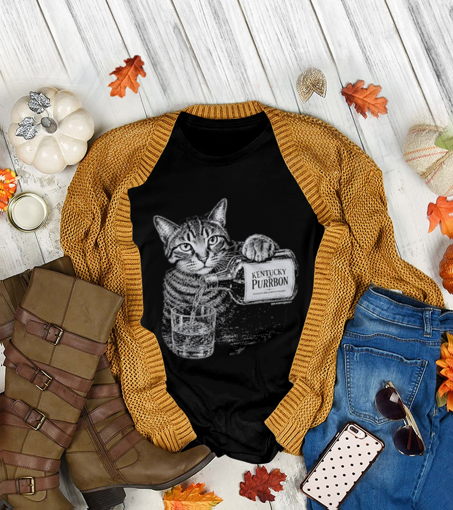 Kentucky Purrbon Cat Pouring Whiskey Bourbon T-Shirt