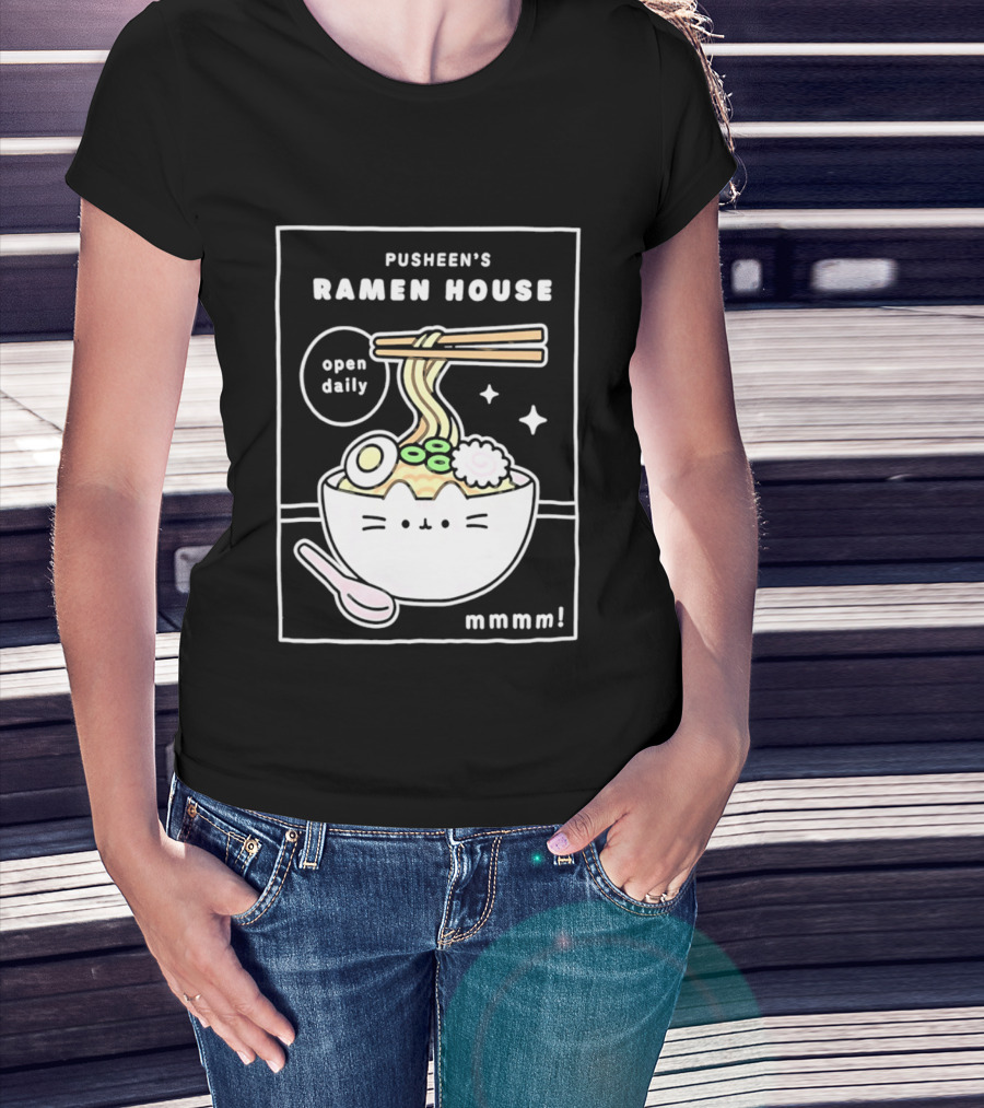 Pusheen's Ramen House Open Daily Noodles Kawaii Mmmm T-Shirt