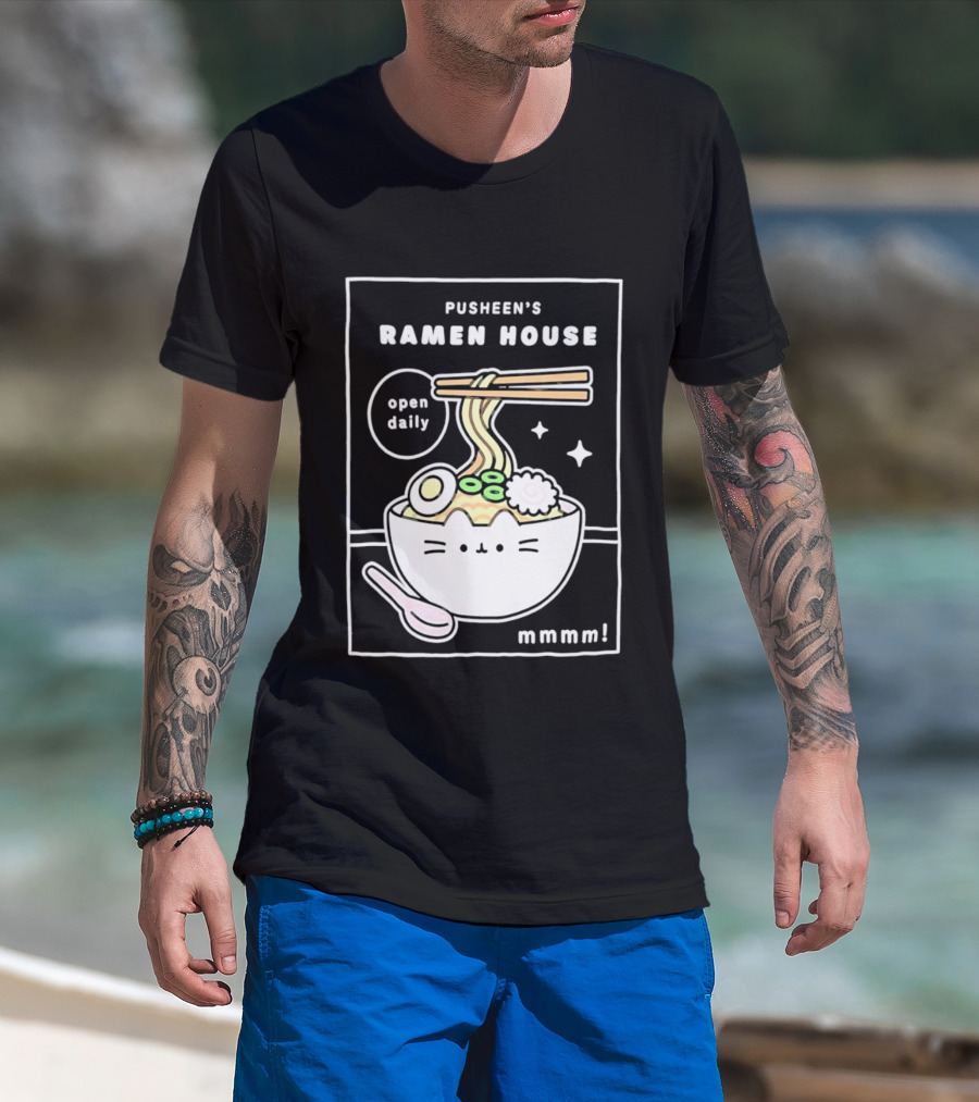 Pusheen's Ramen House Open Daily Noodles Kawaii Mmmm T-Shirt