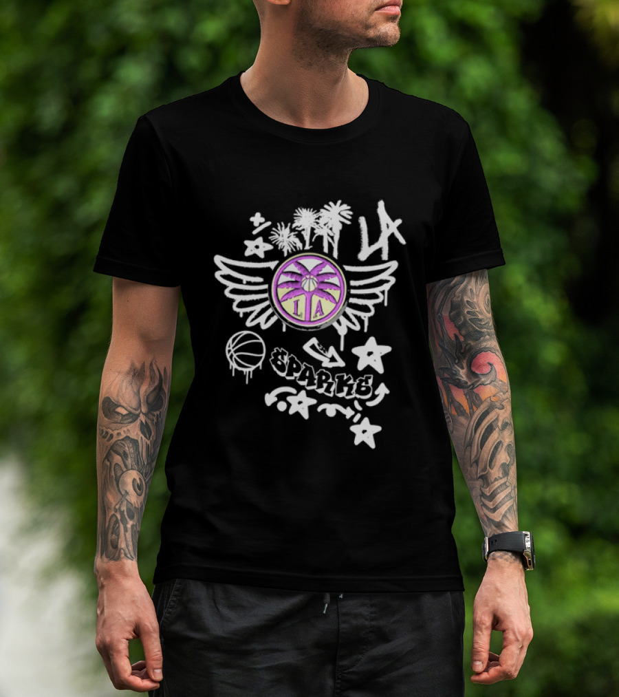 Los Angeles Sparks WNBA Graffiti Art LA Palm Trees Stars Basketball Wings T-Shirt