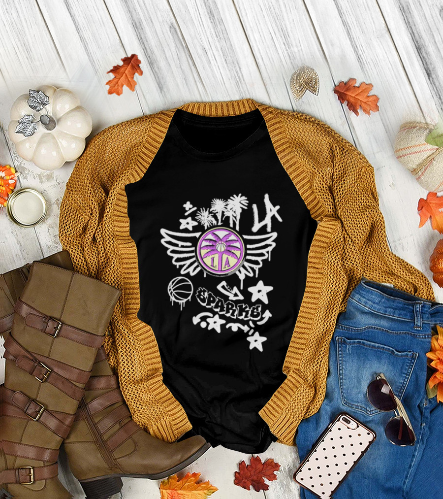 Los Angeles Sparks WNBA Graffiti Art LA Palm Trees Stars Basketball Wings T-Shirt