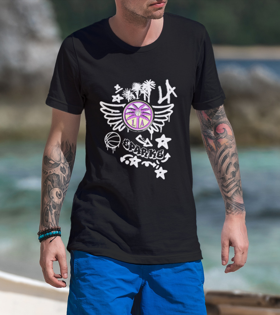 Los Angeles Sparks WNBA Graffiti Art LA Palm Trees Stars Basketball Wings T-Shirt