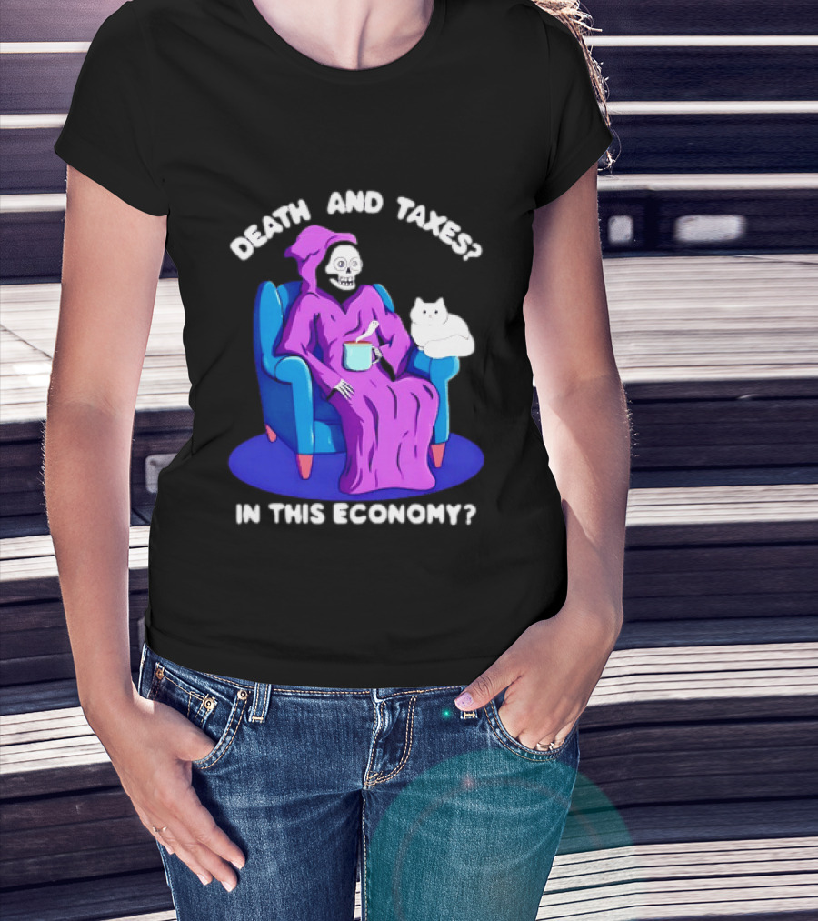 Death And Taxes Grim Reaper With Cat In This Economy T-Shirt