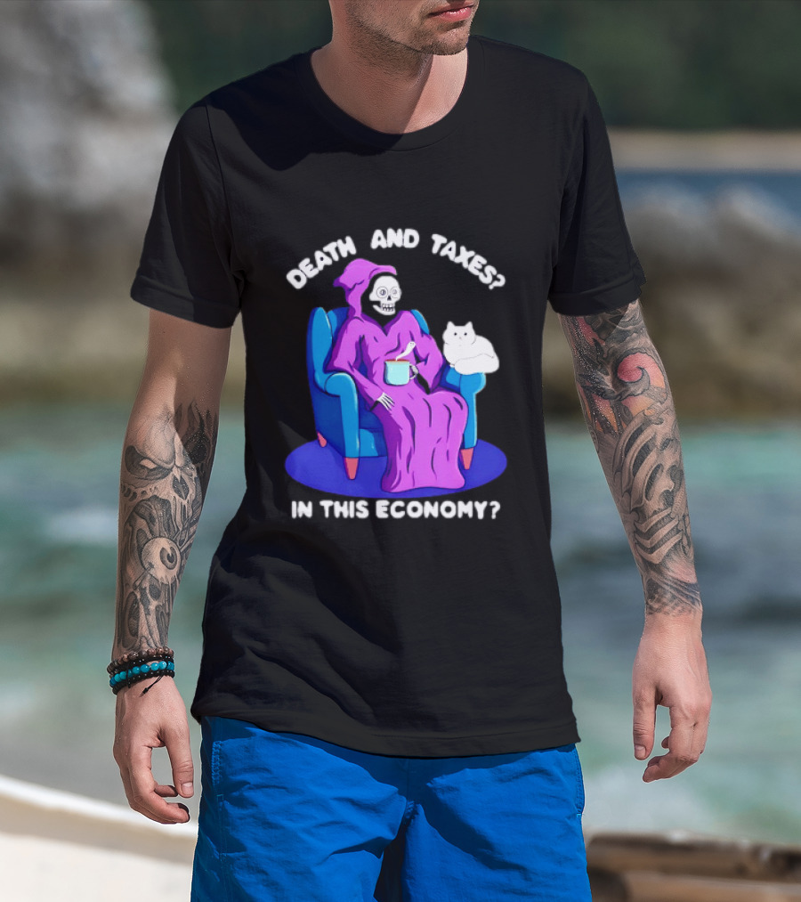 Death And Taxes Grim Reaper With Cat In This Economy T-Shirt