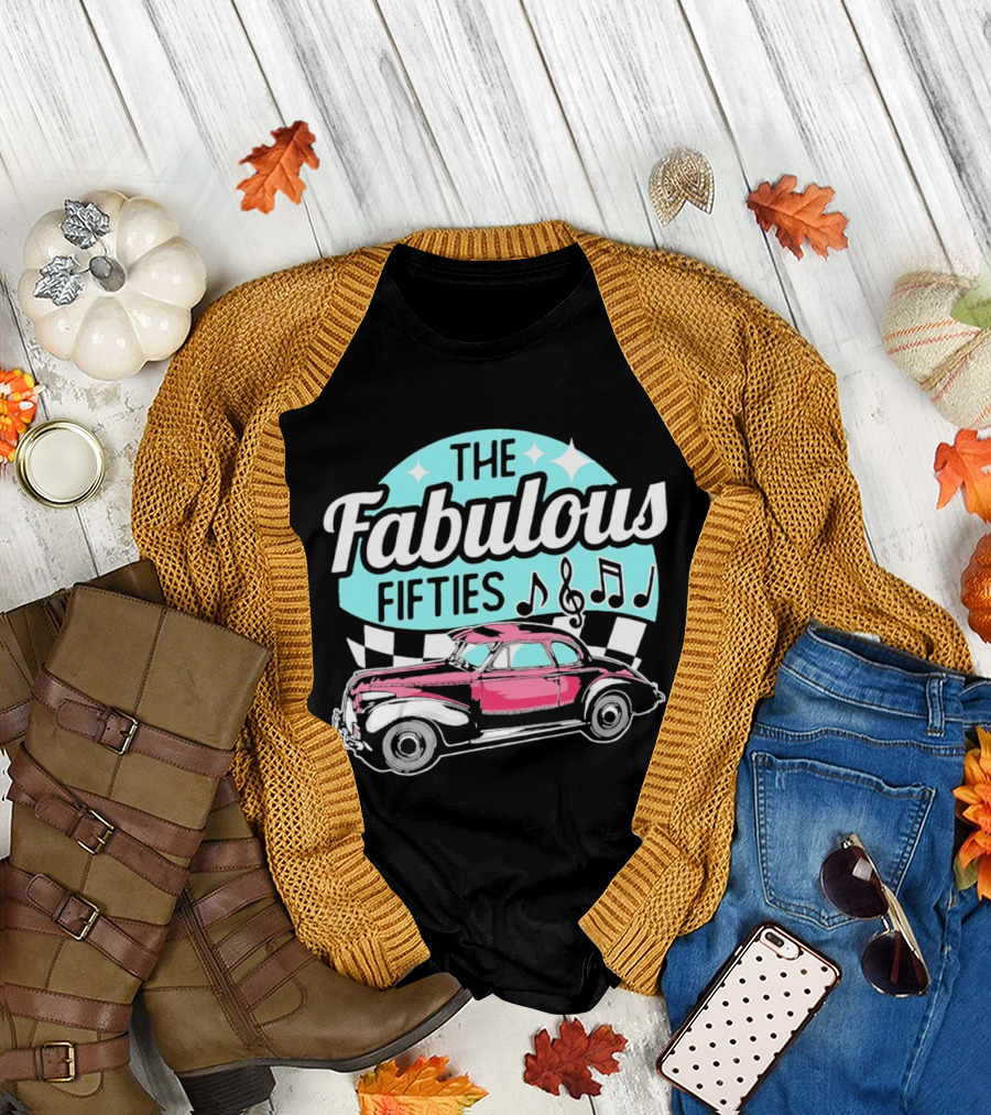 The Fabulous Fifties Car 1950s Rock And Roll Music Notes T-Shirt