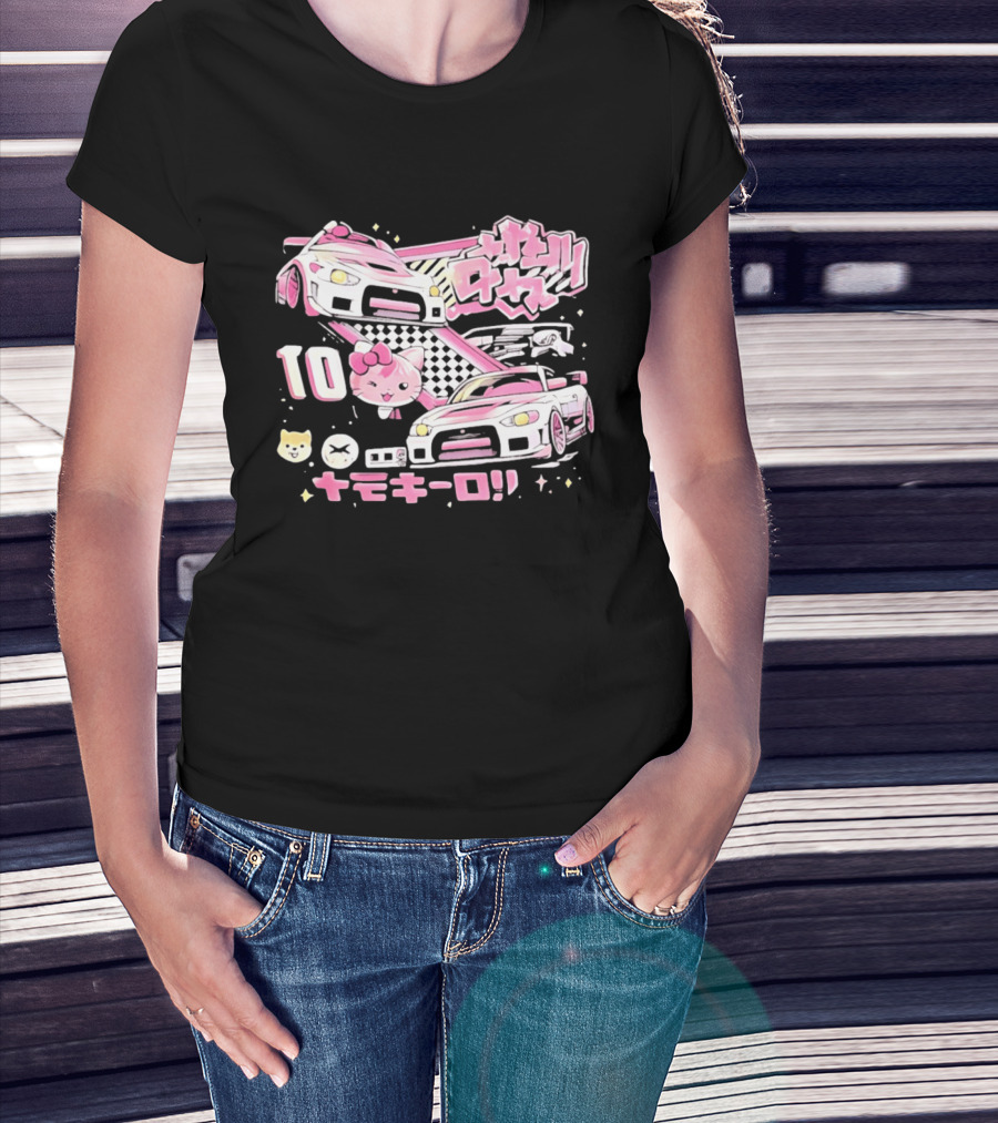 Hello Kitty Pink Racing Car Aesthetic JDM !! 10 Racing Cats T-Shirt