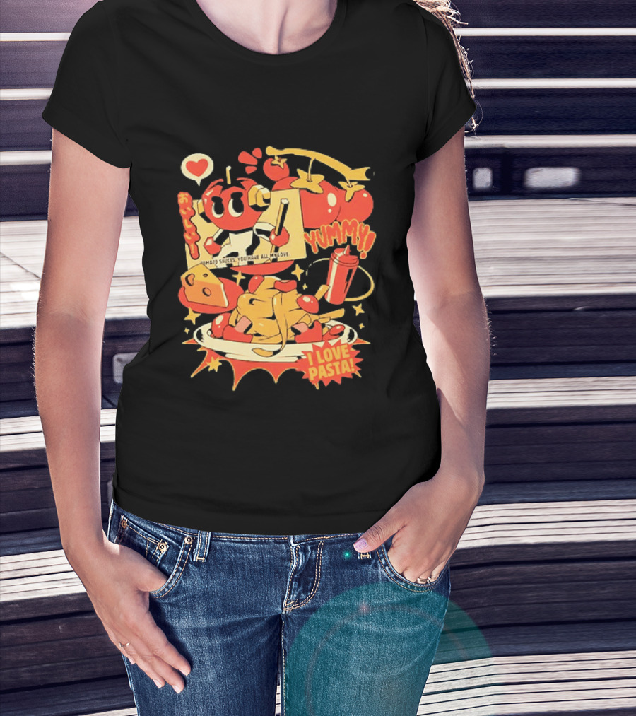 Tomato Sauces Yummy I Love Pasta With Cheese And Heart T-Shirt