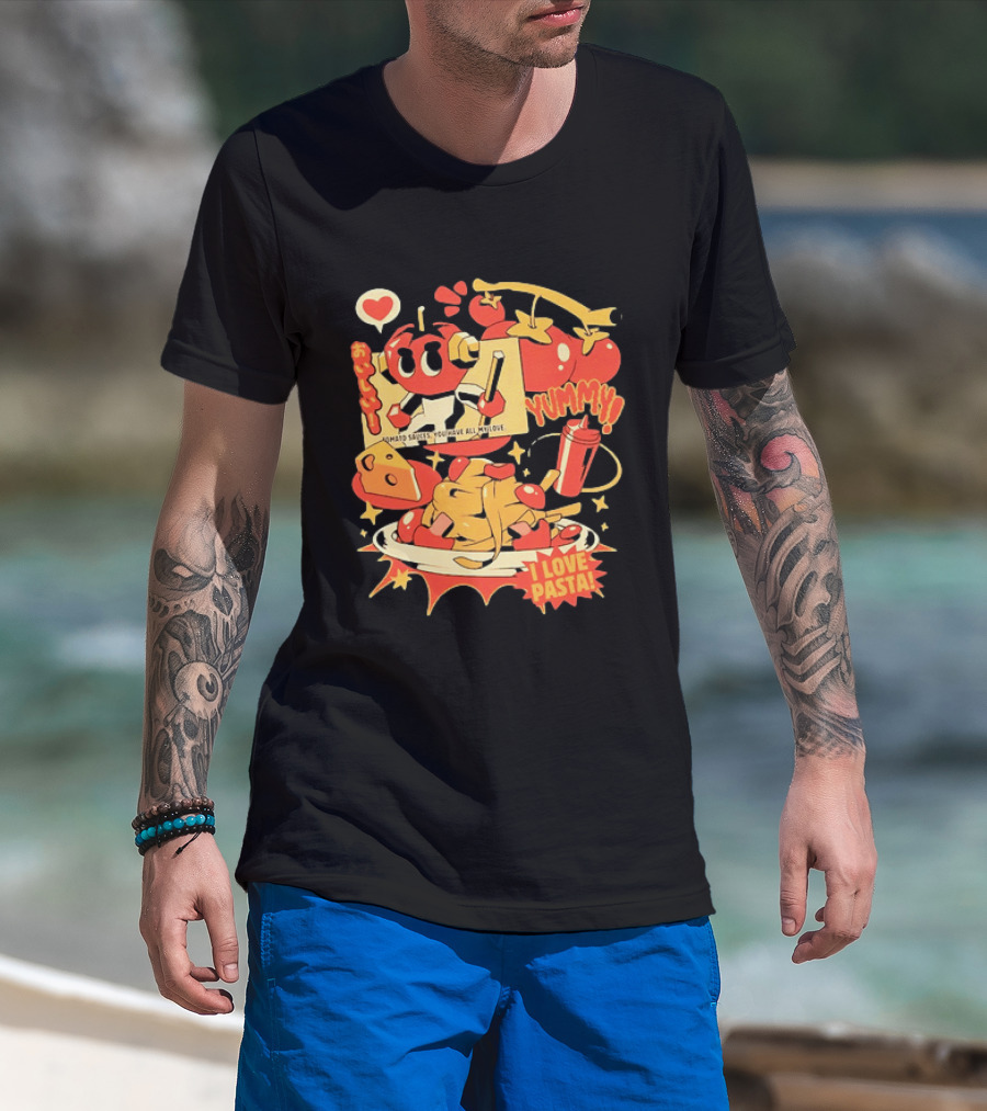 Tomato Sauces Yummy I Love Pasta With Cheese And Heart T-Shirt