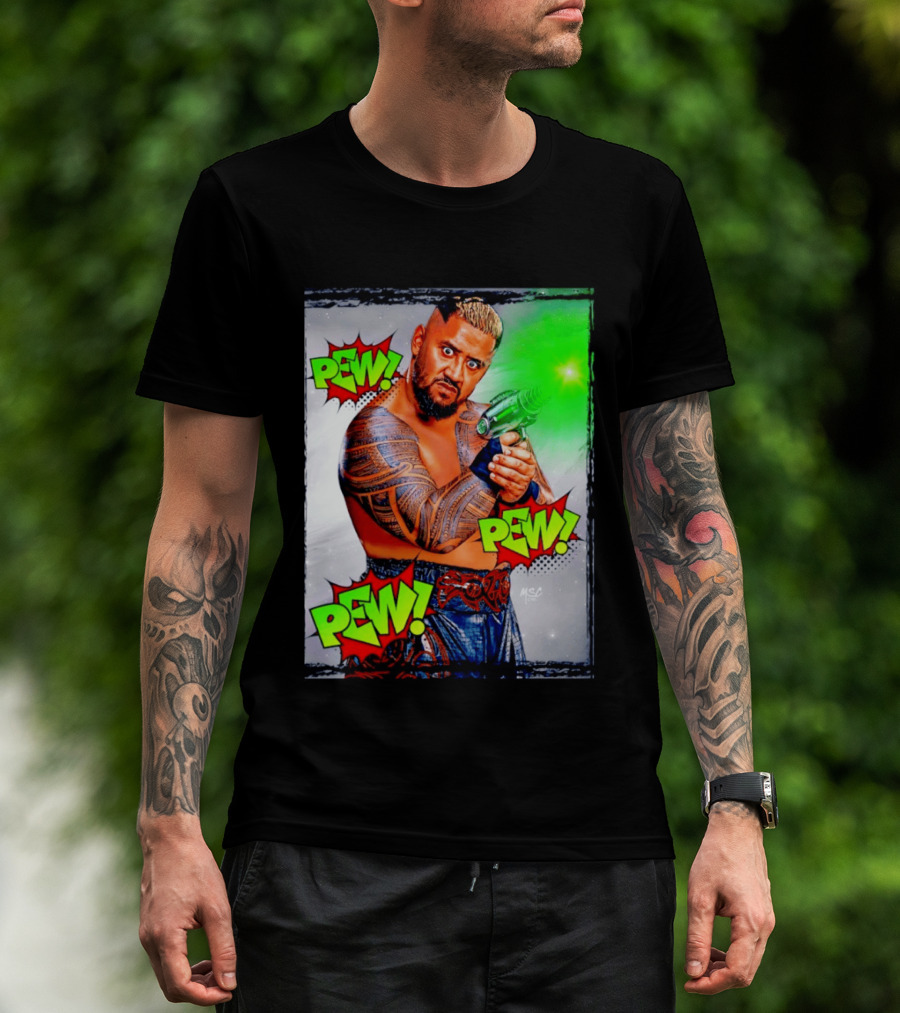 Solo Sikoa Pew Pew Pew WWE Wrestling Comic Style Laser Gun Action T-Shirt