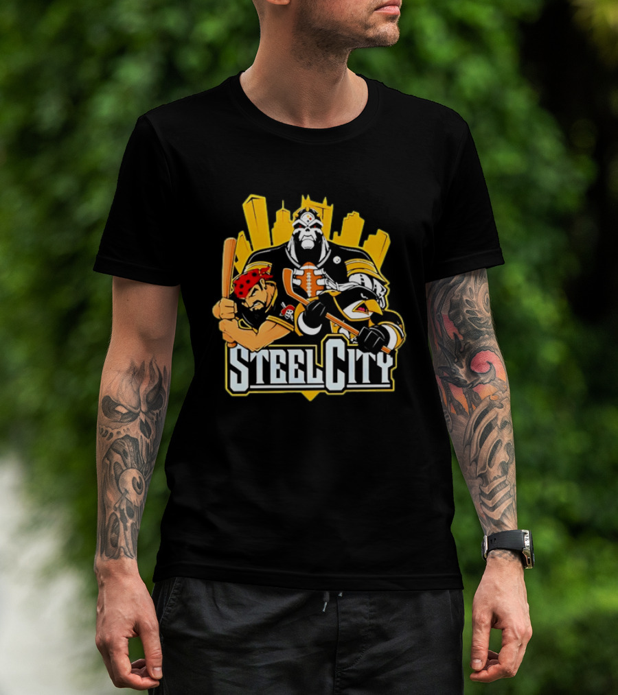 Steel City Pittsburgh Sports Teams Mascot Trio T-Shirt