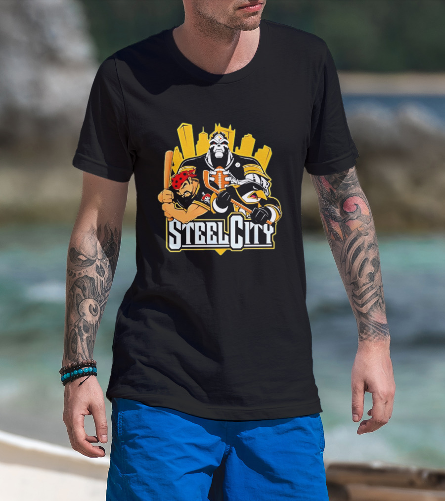 Steel City Pittsburgh Sports Teams Mascot Trio T-Shirt