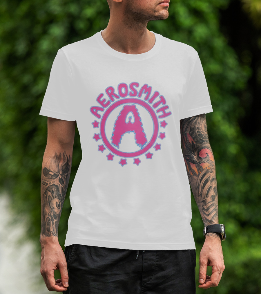 Aerosmith Retro Band Emblem Pink Blue Stars T-Shirt