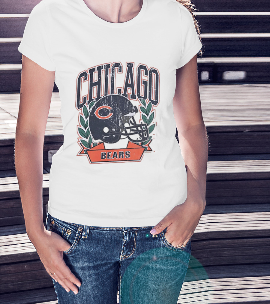 Chicago Bears Distressed Football Helmet T-Shirt