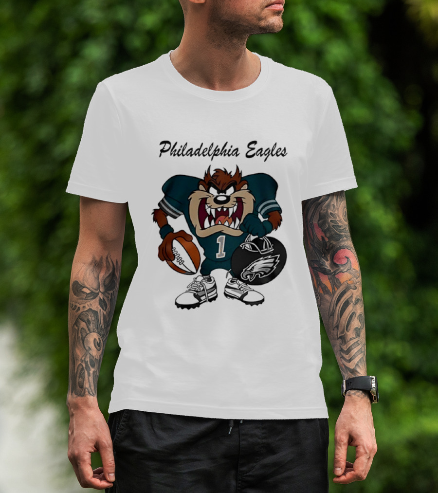 Philadelphia Eagles Taz Tasmanian Devil Football Player Cartoon T-Shirt