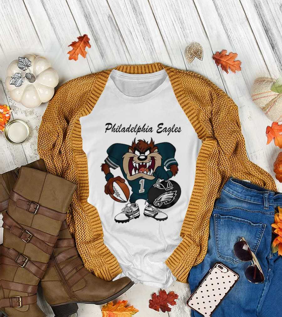 Philadelphia Eagles Taz Tasmanian Devil Football Player Cartoon T-Shirt