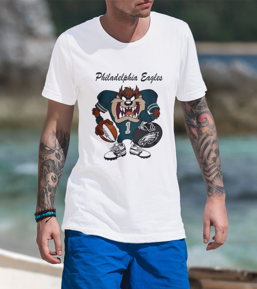Philadelphia Eagles Taz Tasmanian Devil Football Player Cartoon T-Shirt