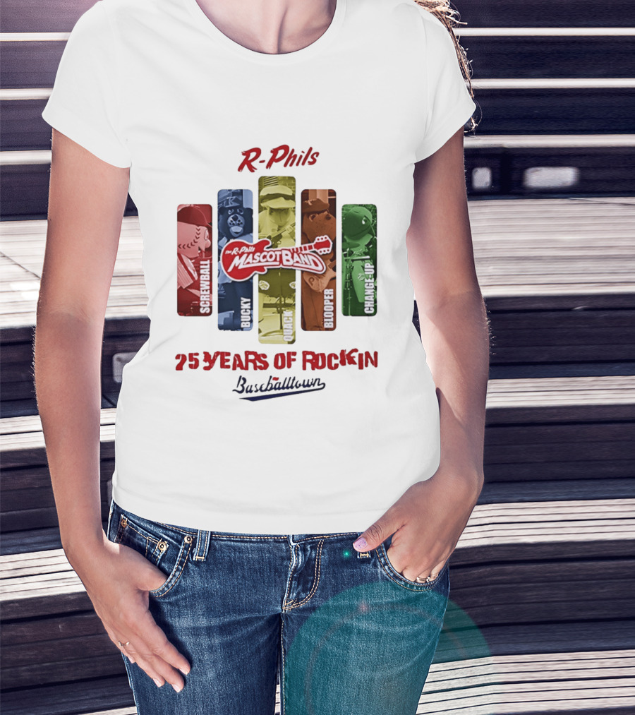 R Phils Mascot Band Screwball Bucky Quack Blooper Change Up 25 Years Of Rockin Baseballtown T-Shirt