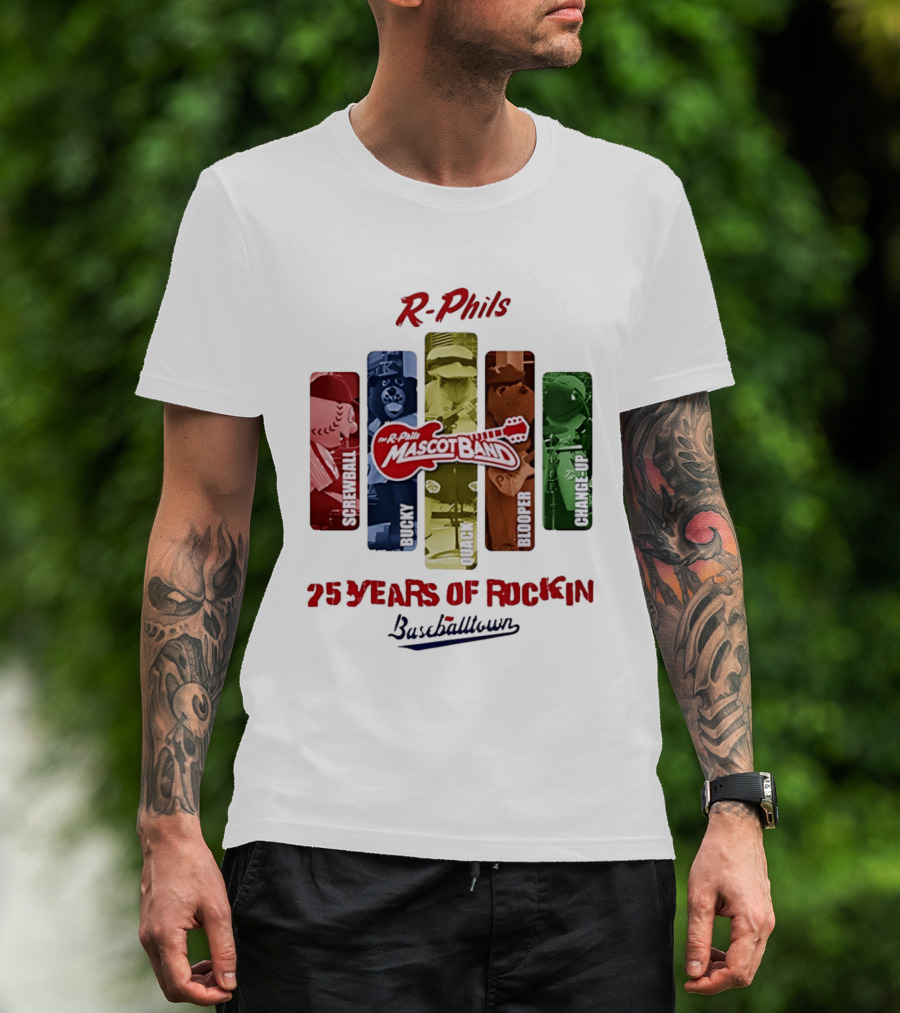 R Phils Mascot Band Screwball Bucky Quack Blooper Change Up 25 Years Of Rockin Baseballtown T-Shirt