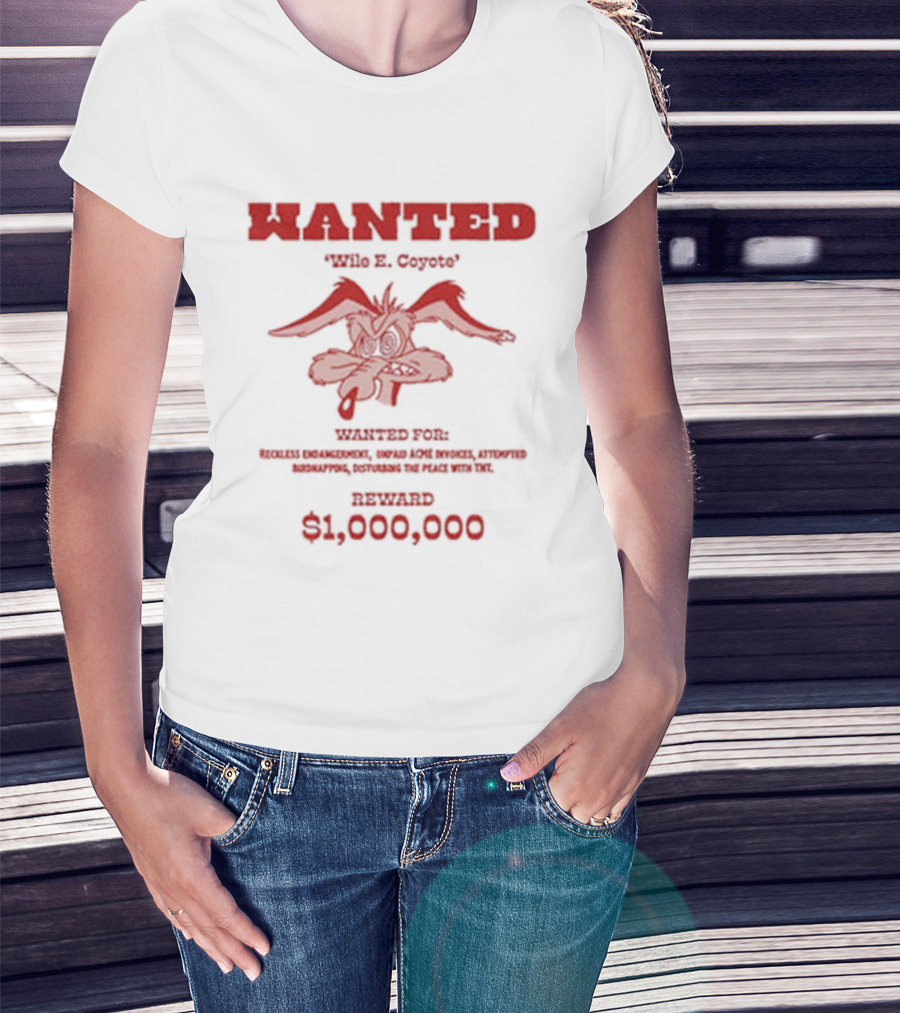 Wanted Wile E Coyote $1000000 Reward Looney Tunes Oversized T-Shirt